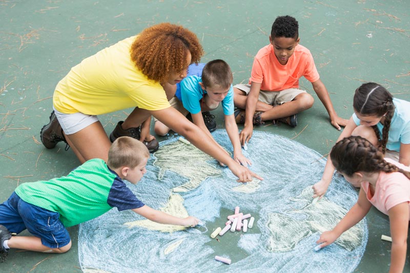 kids chalk drawing of earth